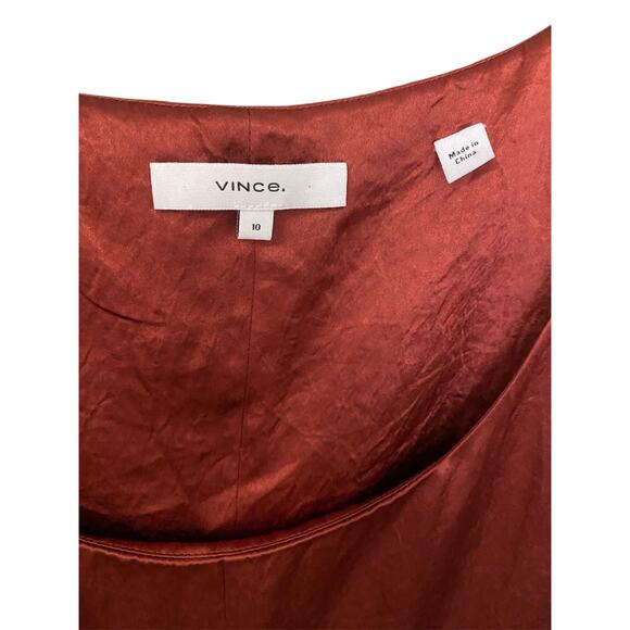 Vince Fitted Satin Midi Slip Dress US 10 Rust Burnt Orange Formal Party Glam - Picture 7 of 15